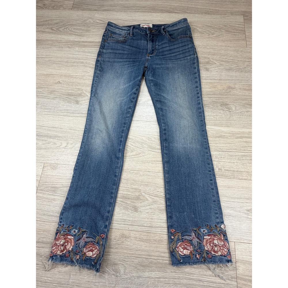 Driftwood Colette Floral Embroidered Straight Leg Jeans Medium Wash Blue W28 L26 - Picture 1 of 6